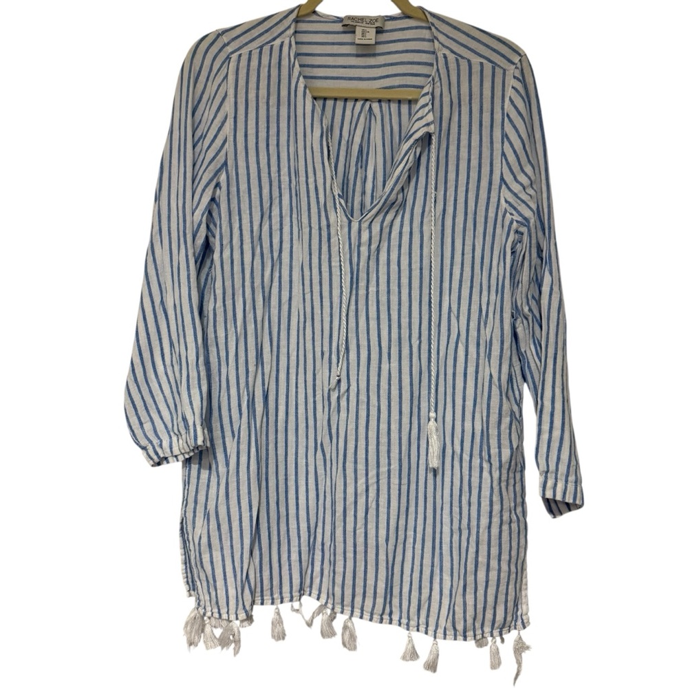 Rachel Zoe Striped Tassel Beach Cover Up Tunic Blue White‎ Size Large - Picture 3 of 10